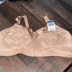 Beige Shiny Lace Full-Coverage Bra